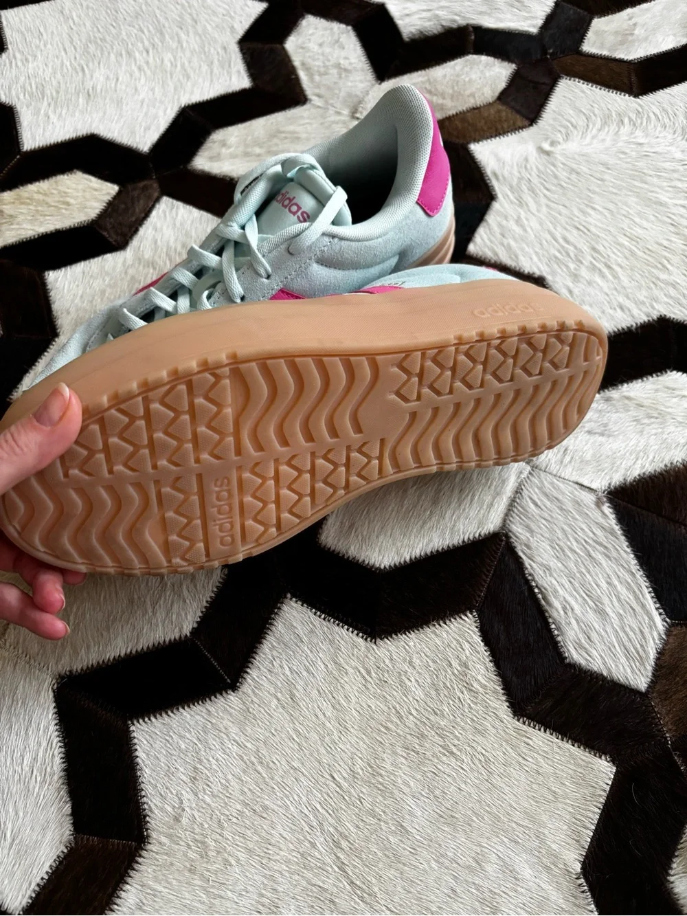 adidas Women's Mint Blue with Pink Stripes Platform Sneakers